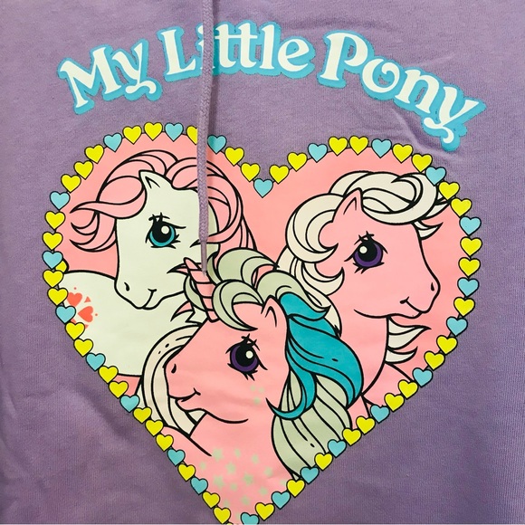 My Little Pony Retro 80’s Heart Graphic Purple Fleece Lined Pullover Sweatshirt - Picture 6 of 9